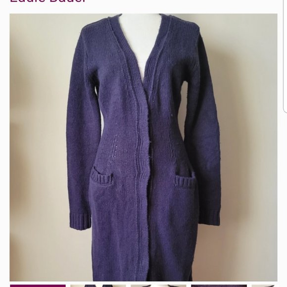 Eddie Bauer navy blue a-line, long, cable knit sweater - Picture 1 of 7